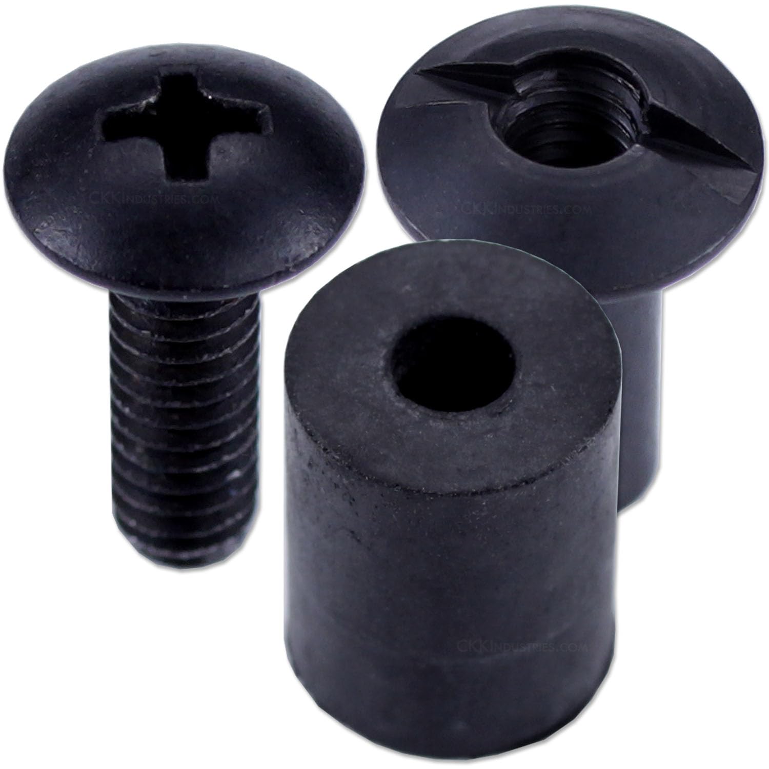 [12 Pack] HolsterSmith Holster Retention Assembly - Black Chicago Screw Slotted Post Truss Head Design - (.500 Inch Slotted Post + .500 Phillips Truss Head Screw + .625 EPDM Washer)