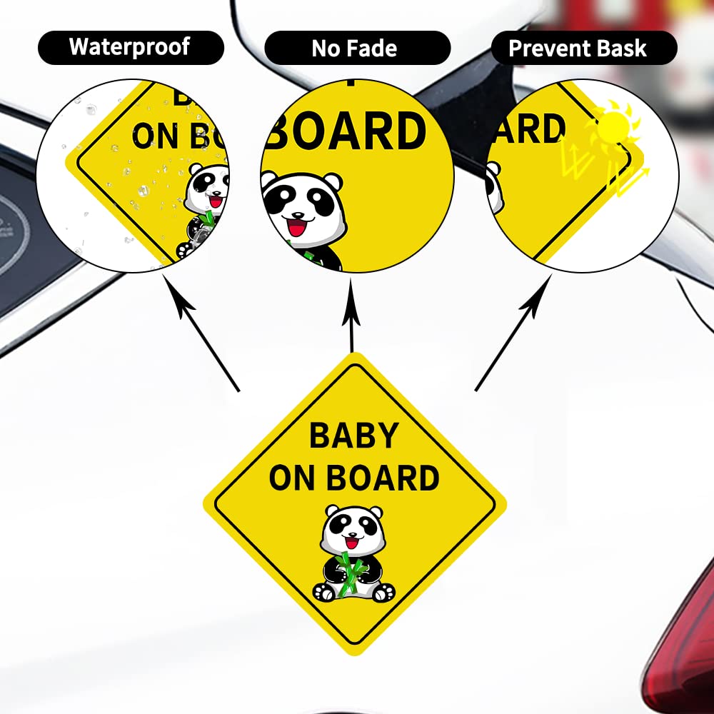 Dreothy 2PCS Baby on Board Sticker for Cars Funny Cartoon Panda Baby On Board Sign Safety Warning Decals Car Styling Waterproof Window Bumper Vinyl Car Stickers (Panda)