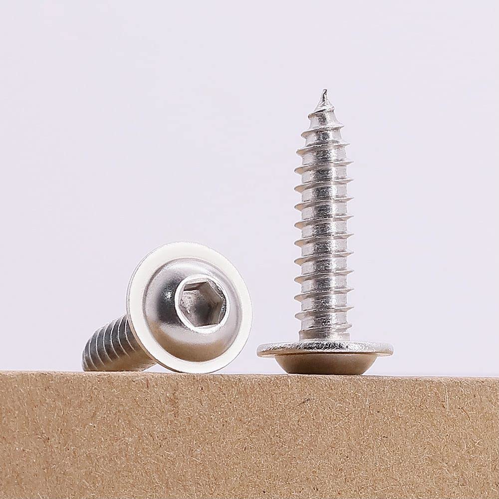 M3 x 8mm (100 pcs) Flanged Button Head Socket Cap Sheet Metal Screws, 304 Stainless Steel 18/8, Allen Hex Drive 2mm, Wood Screws with Self Tapping Point