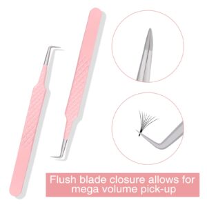 Fiber Tip Lash Tweezers for Eyelash Extensions, Professional 90 Degree Tweezers for Lash Extension Suppliers, Best Pink Tweezers Precision Tool Set(90 Degree)