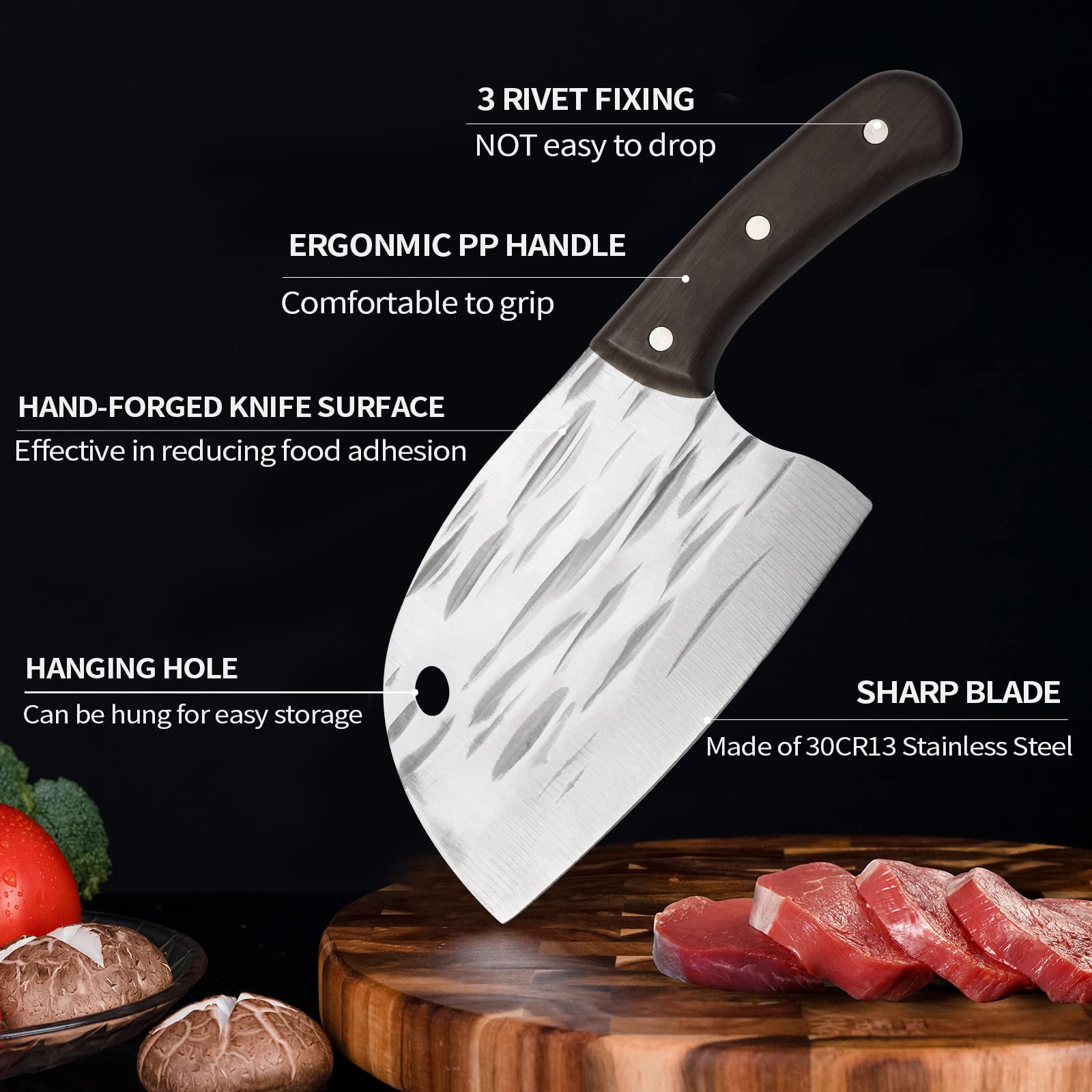 TJ POP Meat Cleaver 6.2 inches, Ultra Sharp Lightweight Chinese Cleaver Knife, Full-tang Chopping Knife 30Cr13 Steel Blade Thickness 1.5 mm, Fish Shape Series HP01004