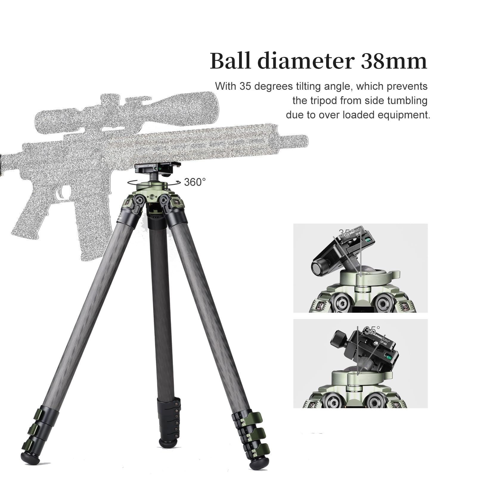 SUNWYAFOTO TL3240CS-P Hunting Tripod for Shooting Rifle Stand Carbon Fiber