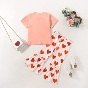 FYBITBO Toddler Baby Girl Valentines Day Outfit Little Miss Short Sleeve Tee Shirt Top Heart Bell Pants Spring Clothes (Heart print pink,6-12 Months)