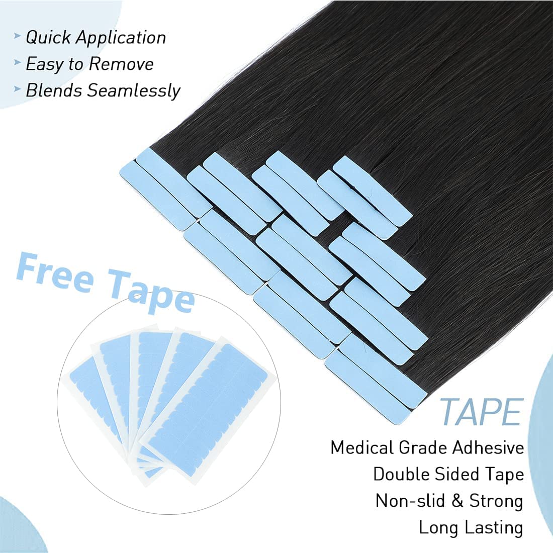 Tape in Hair Extensions Human Hair 40 Pcs Light Yaki Straight Tape in Extensions for Black Women Urbeauty Seamless Invisible Tape Hair Extensions Real Human Hair Natural Black Color 18 Inch