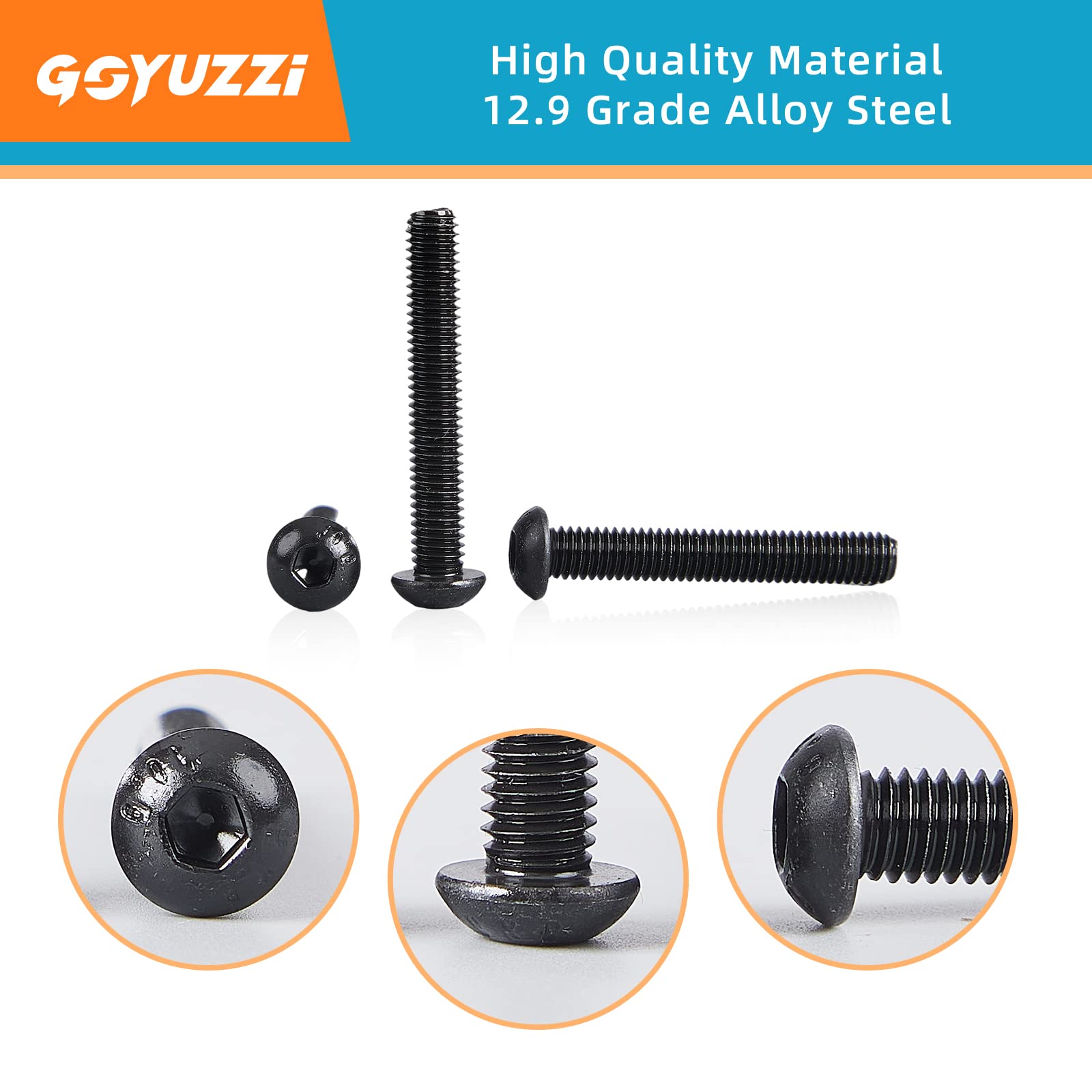 M5 x 40mm Button Head Socket Cap Screws Bolts, 10.9 Grade Alloy Steel, Black Oxide Finish, Metric Allen Hex Drive, Fully Threaded, 50PCS