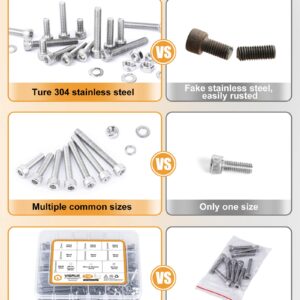 VIGRUE 238PCS M6-1.0 x 20/25/30/35/40/45/50mm Hex Socket Head Cap Screws, Stainless Steel 304 Allen Head Bolts Nuts Kit, Full UNC Thread