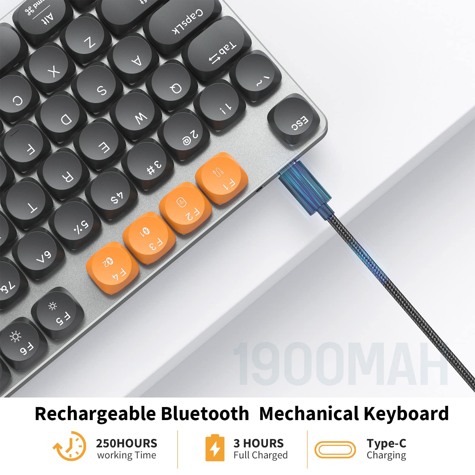 ProtoArc Bluetooth Mechanical Keyboard for Office, MECH K300 Wireless Tactile Quiet Comfortable Keyboard with Backlit Keys, 2.4G/USB-C/Bluetooth, Rechargeable, Programmable for Mac/Windows/Android