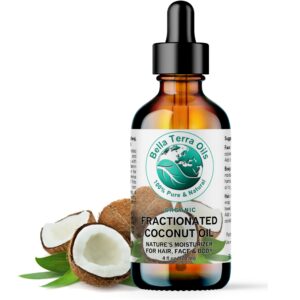 Bella Terra Oils - Organic Fractionated Coconut Oil (MCT) 4 oz - A Treasured Elixir from Coconut, Enriched with Caprylic & Capric Acid, The Ultimate Carrier for Mixing Oils