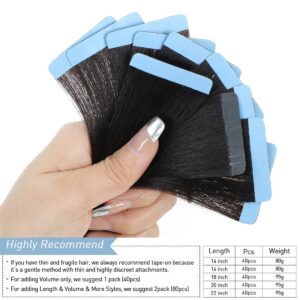 Tape in Hair Extensions Human Hair 40 Pcs Light Yaki Straight Tape in Extensions for Black Women Urbeauty Seamless Invisible Tape Hair Extensions Real Human Hair Natural Black Color 18 Inch