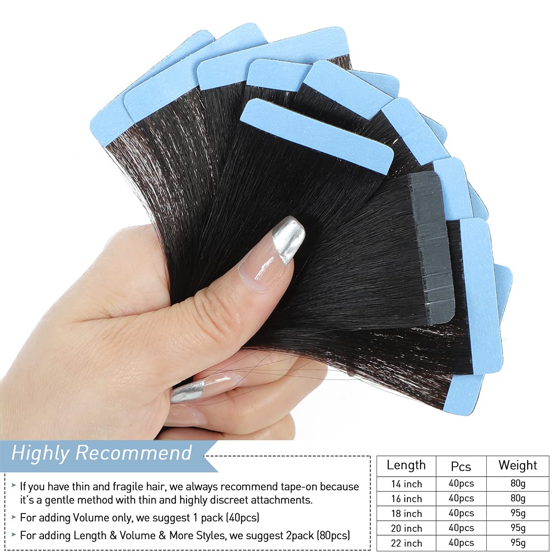 Tape in Hair Extensions Human Hair 40 Pcs Light Yaki Straight Tape in Extensions for Black Women Urbeauty Seamless Invisible Tape Hair Extensions Real Human Hair Natural Black Color 18 Inch