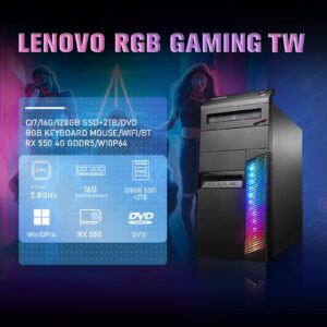 Lenovo Gaming PC Desktop Computer - Intel Quad I7 up to 3.8GHz, AMD Radeon RX 550 4G GDDR5, 16GB Memory, 128G SSD + 2TB, RGB Keyboard & Mouse, WiFi & Bluetooth 5.0, DVD, Win 10 Pro (Renewed)