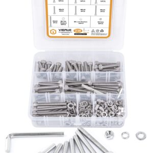 VIGRUE 238PCS M6-1.0 x 20/25/30/35/40/45/50mm Hex Socket Head Cap Screws, Stainless Steel 304 Allen Head Bolts Nuts Kit, Full UNC Thread