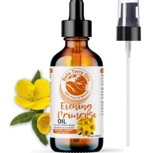 Bella Terra Oils - Organic Evening Primrose Oil 4oz - Unveiling the Richness of Cold-Pressed Organic Evening Primrose, Abundant in Vitamin F & Essential Fatty Acids for an Enhanced Glow