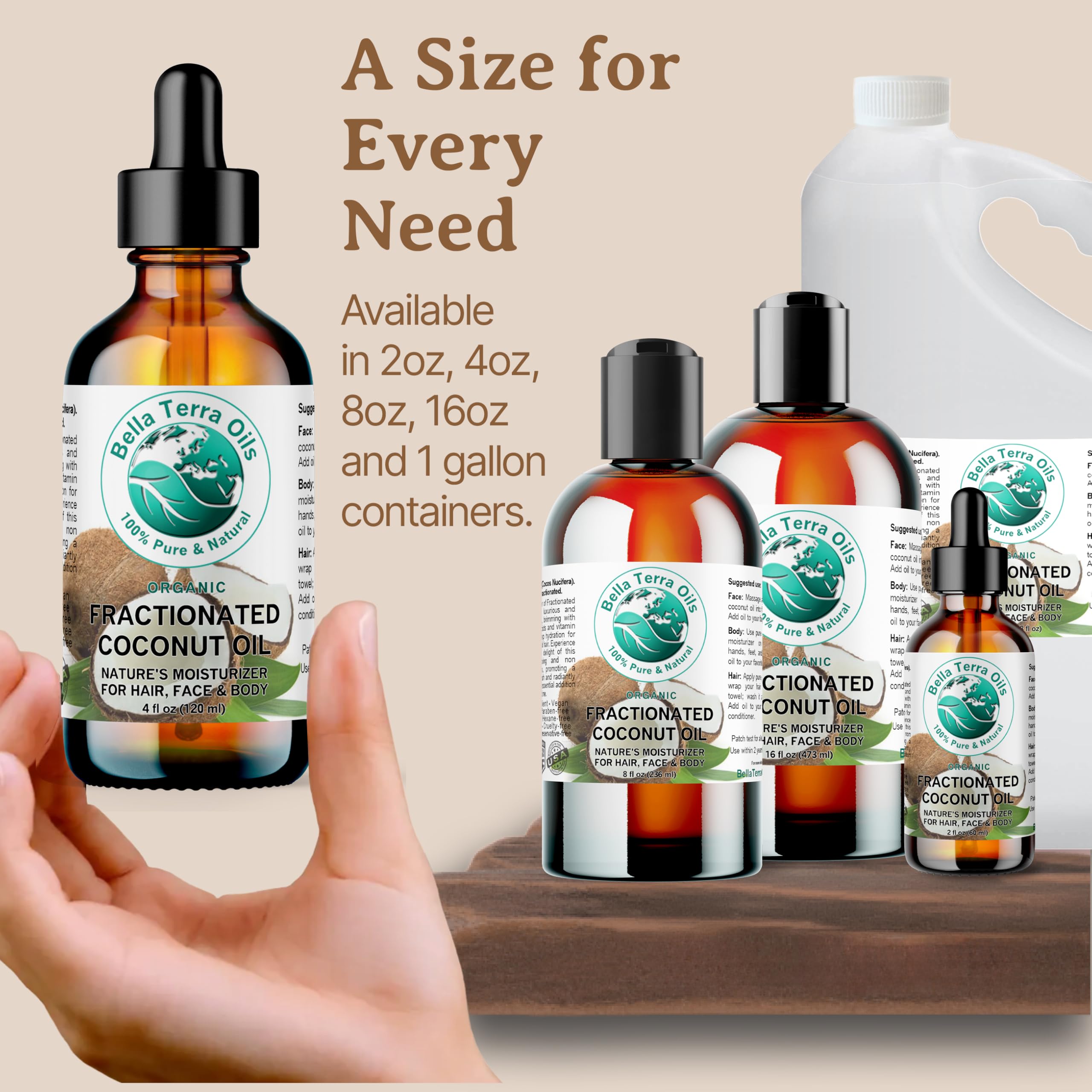 Bella Terra Oils - Liquid Organic Fractionated Coconut Oil 16 oz - Dive into Nutritional Excellence, Known for Antioxidants & MCTs, A Luxurious Treat for the Skin