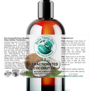 Bella Terra Oils - Liquid Organic Fractionated Coconut Oil 16 oz - Dive into Nutritional Excellence, Known for Antioxidants & MCTs, A Luxurious Treat for the Skin