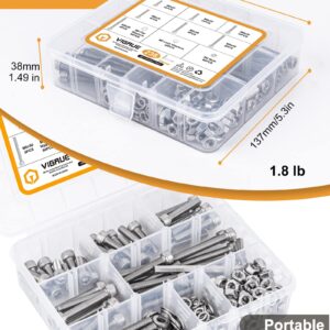 VIGRUE 238PCS M6-1.0 x 20/25/30/35/40/45/50mm Hex Socket Head Cap Screws, Stainless Steel 304 Allen Head Bolts Nuts Kit, Full UNC Thread