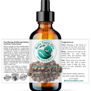 Bella Terra Oils - Organic Moringa Oil 4 oz - Celebrating Pure Premium Organic Moringa, Enriched with Antioxidants, Best for Nourishing Skin’s Natural Glow