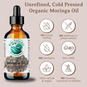 Bella Terra Oils - Organic Moringa Oil 4 oz - Celebrating Pure Premium Organic Moringa, Enriched with Antioxidants, Best for Nourishing Skin’s Natural Glow