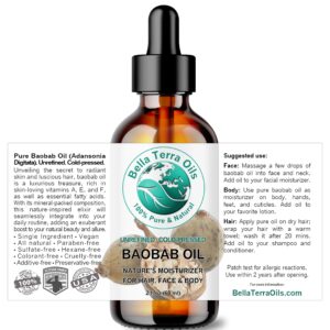 Bella Terra Oils - Baobab Oil 2 oz - Cold-Pressed Purity, Rich in Vitamin C & E, Omega-3, 6, 9 Fatty Acids, Ultimate Elixir for Nourished, Radiant Skin