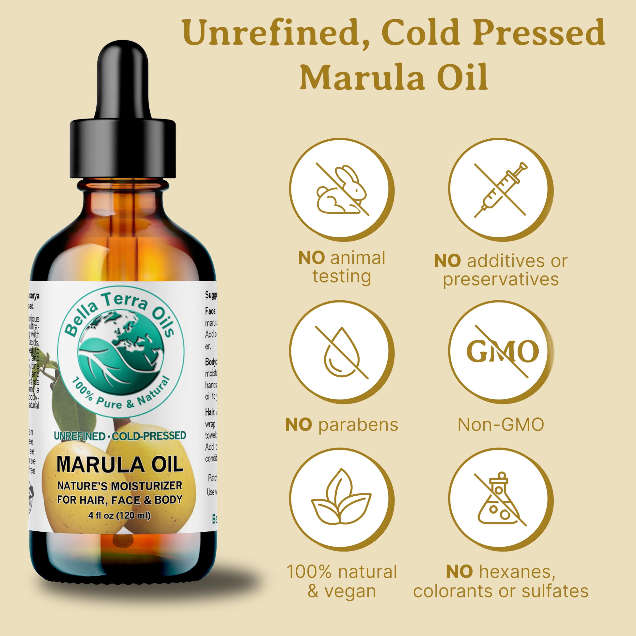 Bella Terra Oils - Marula Oil 8 oz - Cold-Pressed, Rich in Amino Acids & Antioxidants, the Epitome of Luxury Face Oil, Boost Your Glow