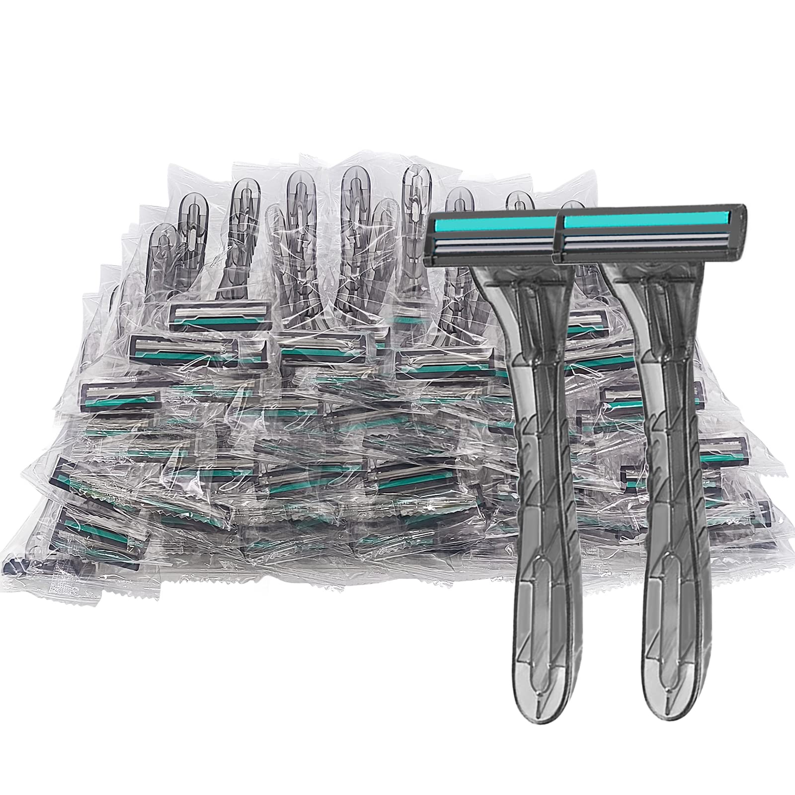 100 Pack Disposable Razors Individually Wrapped, Razors Bulk, Twin Stainless Steel Blade Razors for Hotel, Travel, Airbnb, Homeless (Grey)