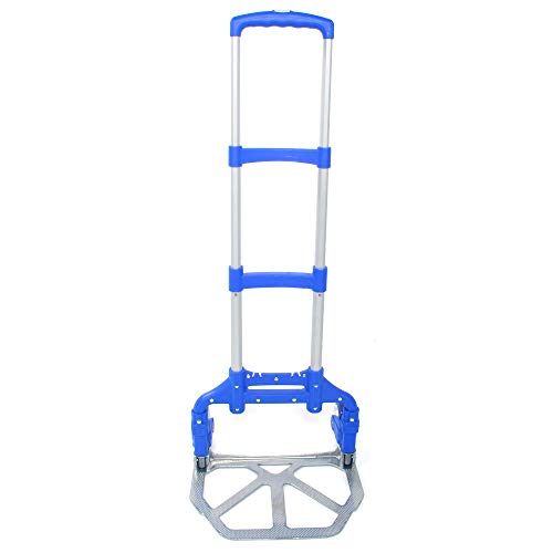 Portable Folding Hand Truck Aluminium Luggage Trolley Cart and Dolly 165 lbs Capacity with Bungee Cord, Telescoping Handle, PVC Wheels with Double Bearings for Travel Office Auto Moving (Blue)