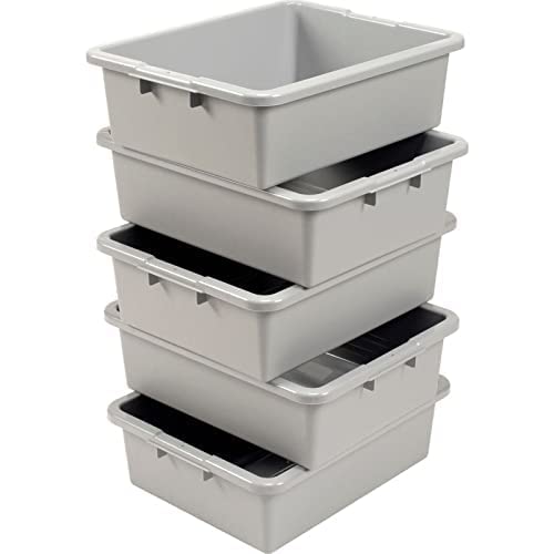 Gray Plastic Bus Tub (PACK OF 5) Commercial Tote Box Cross Stack Nest Utility Tote Tub/BUD Box W/O Lid, 21.5” L x 17” W x 7” H, Food Service, Airport, Cafeteria, Seafood, Vegetables, Transporting