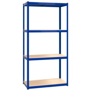 vidaXL 4-Layer Shelves - Blue Industrial Steel & Engineered Wood Storage Racks - High Load Capacity, Adjustable, Easy Assembly, 3 pcs