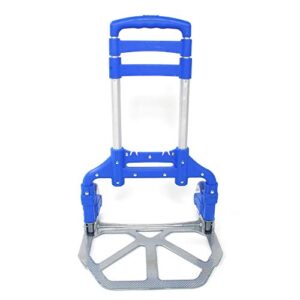 Portable Folding Hand Truck Aluminium Luggage Trolley Cart and Dolly 165 lbs Capacity with Bungee Cord, Telescoping Handle, PVC Wheels with Double Bearings for Travel Office Auto Moving (Blue)