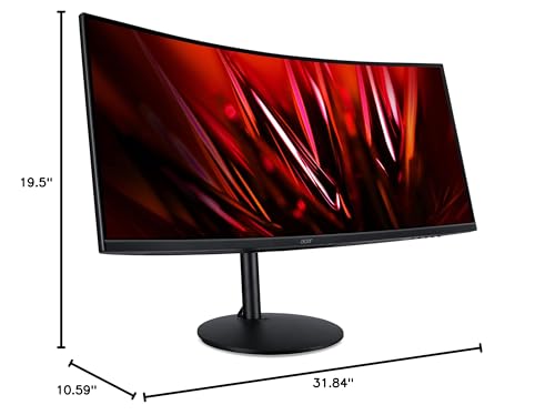 Acer Nitro 34" QHD 3440 x 1440 1500R Curved PC Gaming Monitor AMD FreeSync Premium 165Hz Refresh 1ms (VRB) ZeroFrame Design 2 x Display Port 1.4 & 2 x HDMI 2.0 Ports XZ342CU Sbmiipphx,Black