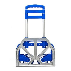 Portable Folding Hand Truck Aluminium Luggage Trolley Cart and Dolly 165 lbs Capacity with Bungee Cord, Telescoping Handle, PVC Wheels with Double Bearings for Travel Office Auto Moving (Blue)