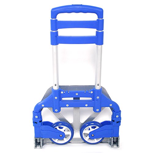 Portable Folding Hand Truck Aluminium Luggage Trolley Cart and Dolly 165 lbs Capacity with Bungee Cord, Telescoping Handle, PVC Wheels with Double Bearings for Travel Office Auto Moving (Blue)