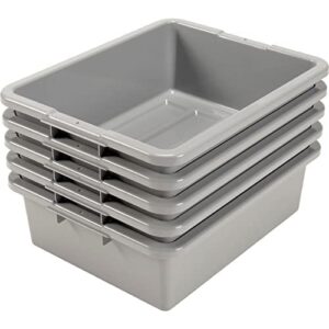 Gray Plastic Bus Tub (PACK OF 5) Commercial Tote Box Cross Stack Nest Utility Tote Tub/BUD Box W/O Lid, 21.5” L x 17” W x 7” H, Food Service, Airport, Cafeteria, Seafood, Vegetables, Transporting