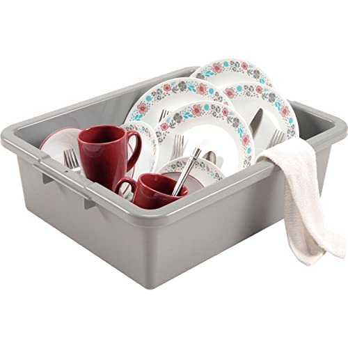 Gray Plastic Bus Tub (PACK OF 5) Commercial Tote Box Cross Stack Nest Utility Tote Tub/BUD Box W/O Lid, 21.5” L x 17” W x 7” H, Food Service, Airport, Cafeteria, Seafood, Vegetables, Transporting