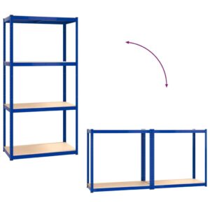 vidaXL 4X 4-Layer Shelves Business Workshop Height-Adjustable Shelf Storage Industrial Shelving Rack Blue Steel and Engineered Wood