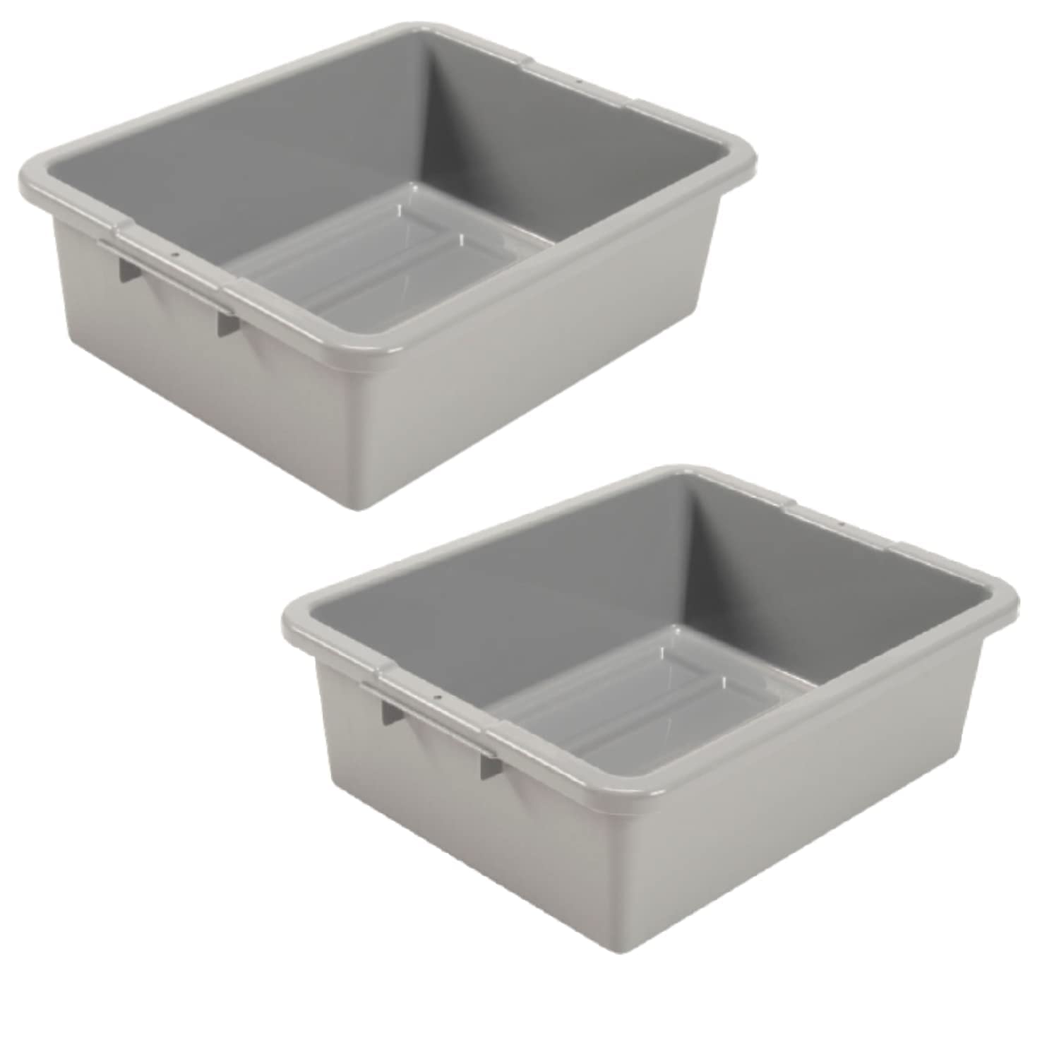 Gray Plastic Bus Tub (PACK OF 5) Commercial Tote Box Cross Stack Nest Utility Tote Tub/BUD Box W/O Lid, 21.5” L x 17” W x 7” H, Food Service, Airport, Cafeteria, Seafood, Vegetables, Transporting