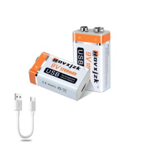 usb 9v rechargeable battery, usb quick charge in 1.5 hours, high capacity 1200mah square lithium batteries with type c port cable (2-packs)