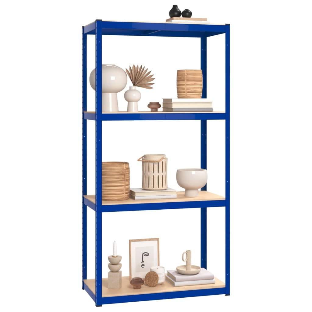 vidaXL 4X 4-Layer Shelves Business Workshop Height-Adjustable Shelf Storage Industrial Shelving Rack Blue Steel and Engineered Wood