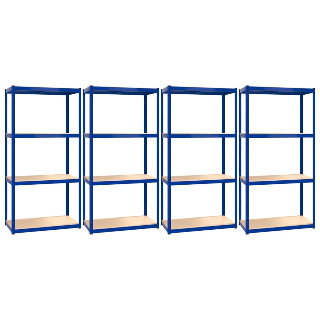 vidaXL 4X 4-Layer Shelves Business Workshop Height-Adjustable Shelf Storage Industrial Shelving Rack Blue Steel and Engineered Wood