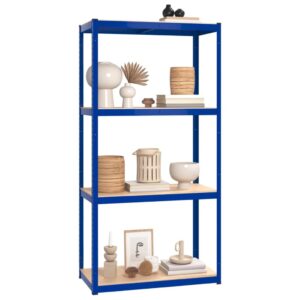 vidaXL 4-Layer Shelves - Blue Industrial Steel & Engineered Wood Storage Racks - High Load Capacity, Adjustable, Easy Assembly, 3 pcs