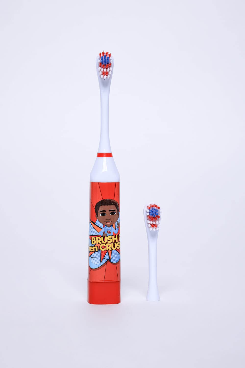 OUR REFLECTIONS Kids Battery Powered, 2 Toothbrush Heads, Soft Bristles, Ages 3 and up. (John Electric Toothbrush, Red)