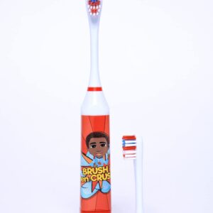 OUR REFLECTIONS Kids Battery Powered, 2 Toothbrush Heads, Soft Bristles, Ages 3 and up. (John Electric Toothbrush, Red)