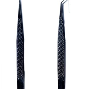 Lash Tweezers for Eyelash Extensions | Stainless Steel - Diamond Grip Straight & 45 Degree Volume | Tip with Free Mirror for Women, Makeup, Lashing, Fans Professional Tool Kit 14 cm Black