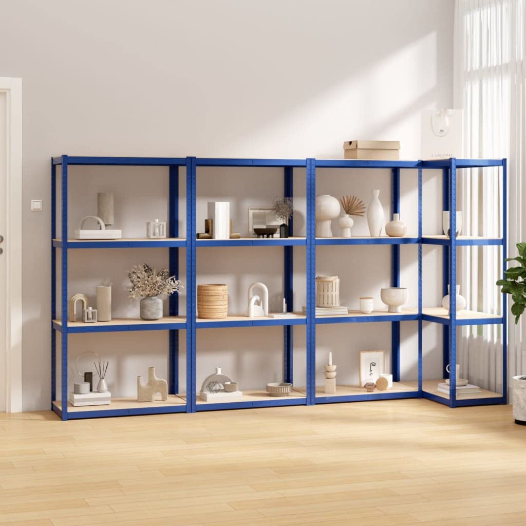 vidaXL 4X 4-Layer Shelves Business Workshop Height-Adjustable Shelf Storage Industrial Shelving Rack Blue Steel and Engineered Wood