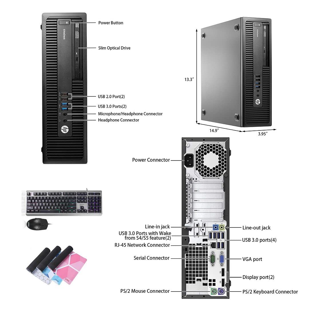 HP EliteDesk 800 G2 SFF i7 Desktop PC,32GB DDR4 Ram,1TB SSD + 3TB HDD,NVIDIA GeForce GT 1030 2GB,Built-in WiFi DVD VGA DP BT USB Dual Monitor Support Win10 Pro TJJ Wired K&M+TJJ Mouse Pad (Renewed)