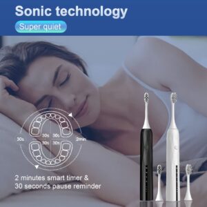 Electric Toothbrush with Pressure Sensor for Enamel, Sonic Toothbrush for Adults, Rechargeable Power Toothbrushes with 2 Brush Heads, 4 Modes, Smart Timer, 42,000 VPM, One Charge for 100 Days