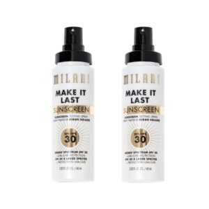 milani make it last sunscreen - sunscreen setting spray with spf 30 - makeup primer and setting spray with spf30 sunscreen, long lasting makeup finishing spray - 2 pack