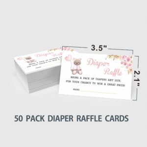 JCVUK Baby Shower Games, 1 Diaper Raffle Standing Sign with 50 Diaper Raffle Tickets,Bear Theme Babyshower Party Decorations and Supplies For Boys or Girls(LBLK-B01)