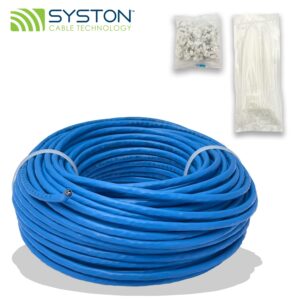 Cat6(e) Shielded Ethernet Cable 23AWG Solid Bare Copper Bulk Raw 600MHz Outdoor/Indoor Heat Resistant Riser Rated CMR, Black No Ends 1 Ft to 1000 Ft Available (1000 FT, Bulk, Blue)