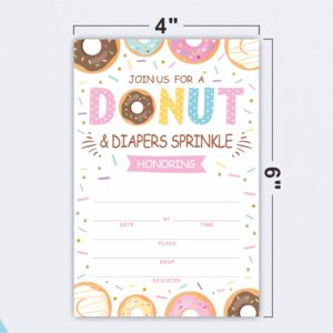 JCVUK Set of 25 Baby Shower Invitations with Envelopes, Diaper Raffle Tickets and Baby Shower Book Request Cards,Colored Donut Theme Babyshower Party For Boys or Girls(YQKTZ-B10)